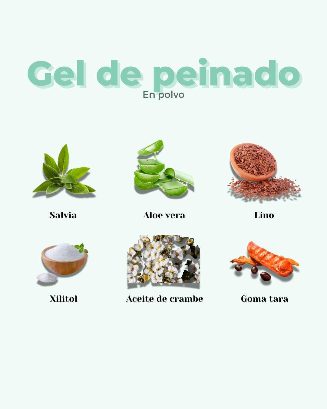Producto antiencrespamiento ecológico para cabellos rizados con ingredientes naturales como salvia, aloe vera, lino, xilitol, aceite crambe y goma tara. 