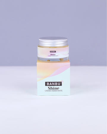 Envase y caja de la crema hidratante facial Shine de Banbu.