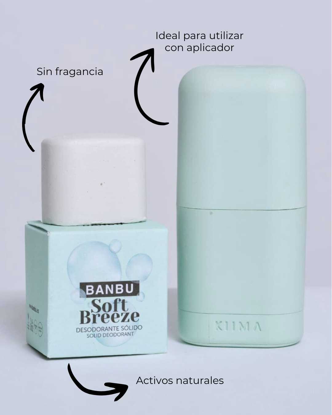 Desodorante sólido ecológico Soft Breeze de Banbu, sin fragancia y con activos naturales. Desodorante para piel sensible sin aluminio ni químicos.