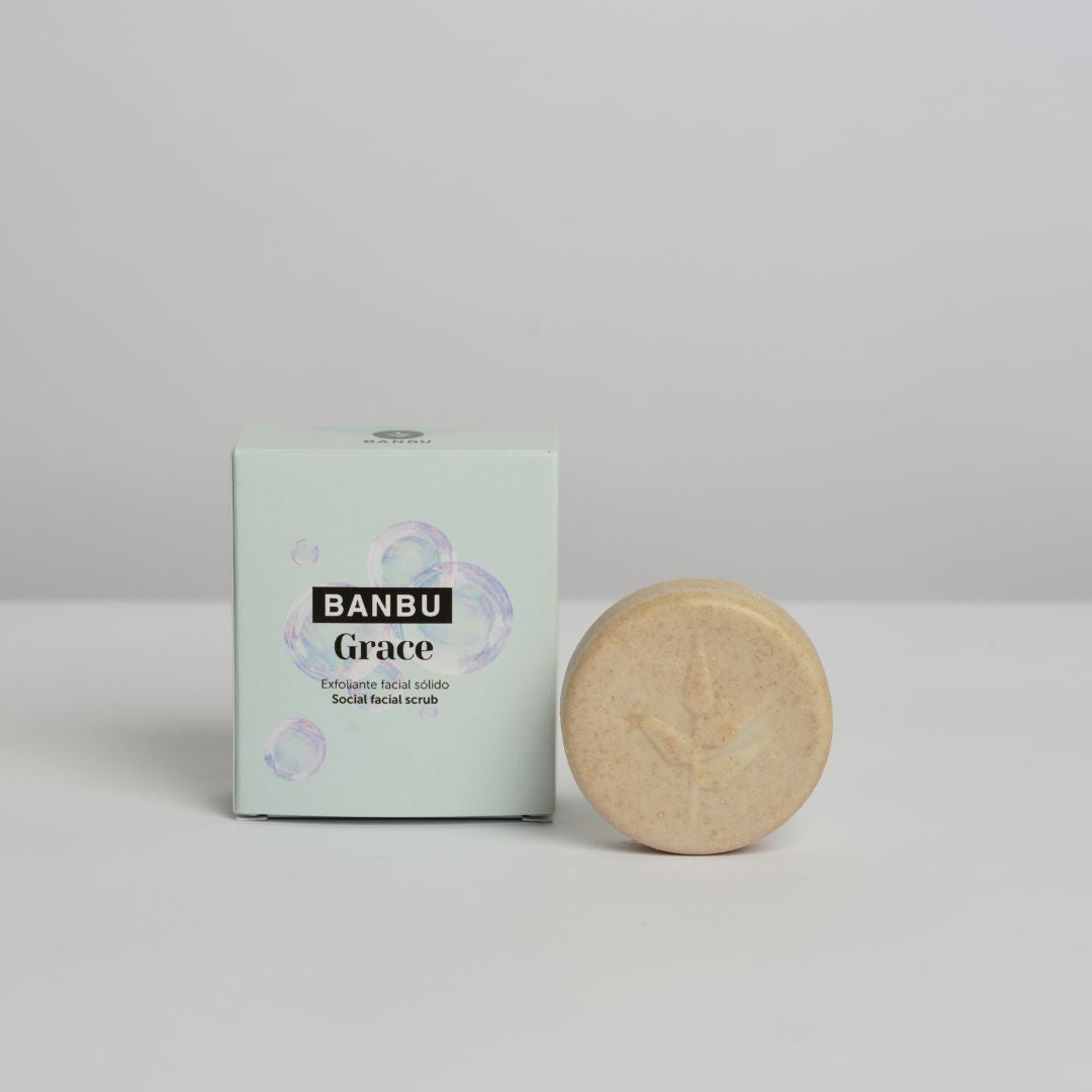 Exfoliante facial sólido GRACE de Banbu, elaborado con ingredientes naturales para una piel suave y luminosa. 