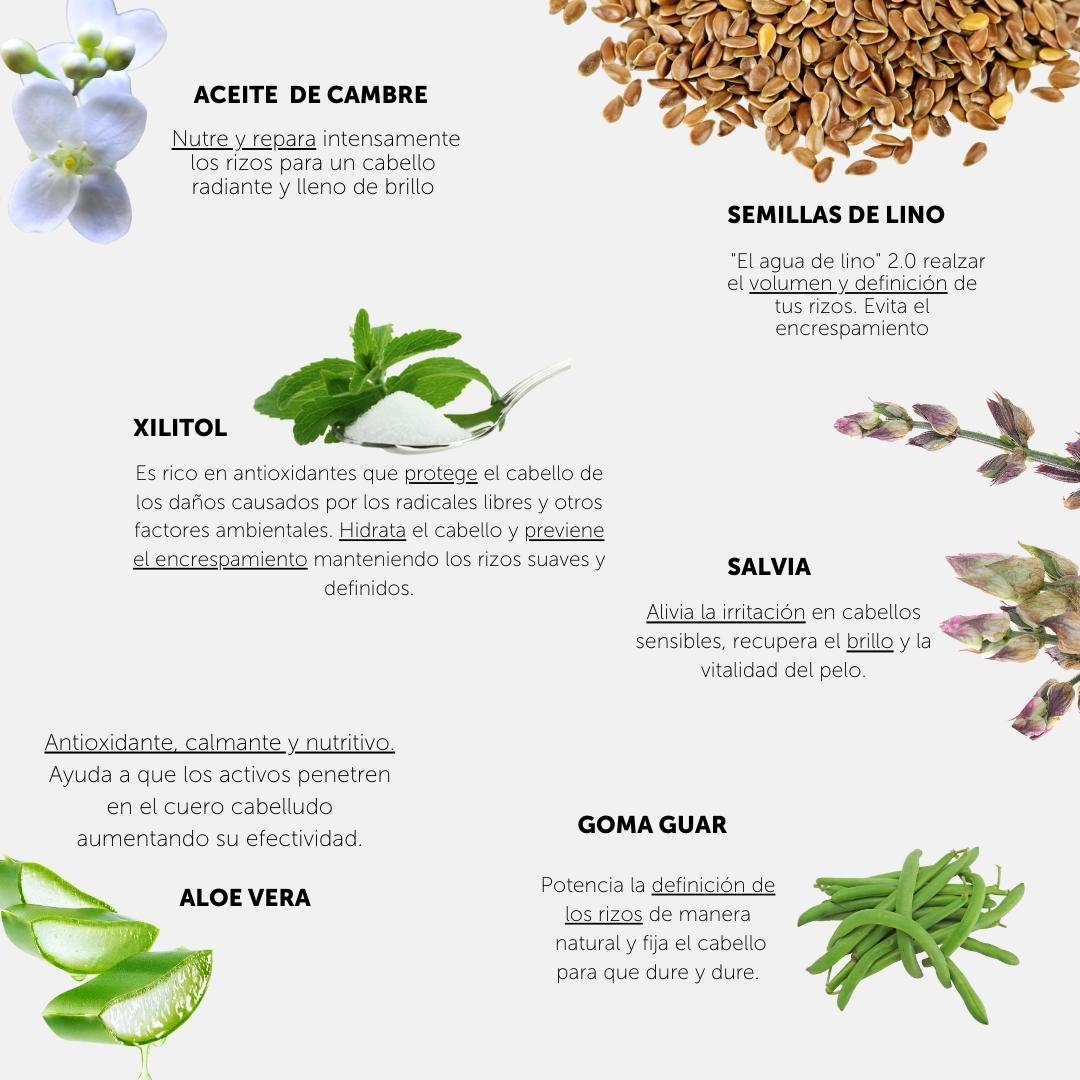 Ingredientes de la gomina natural para definir los rizos