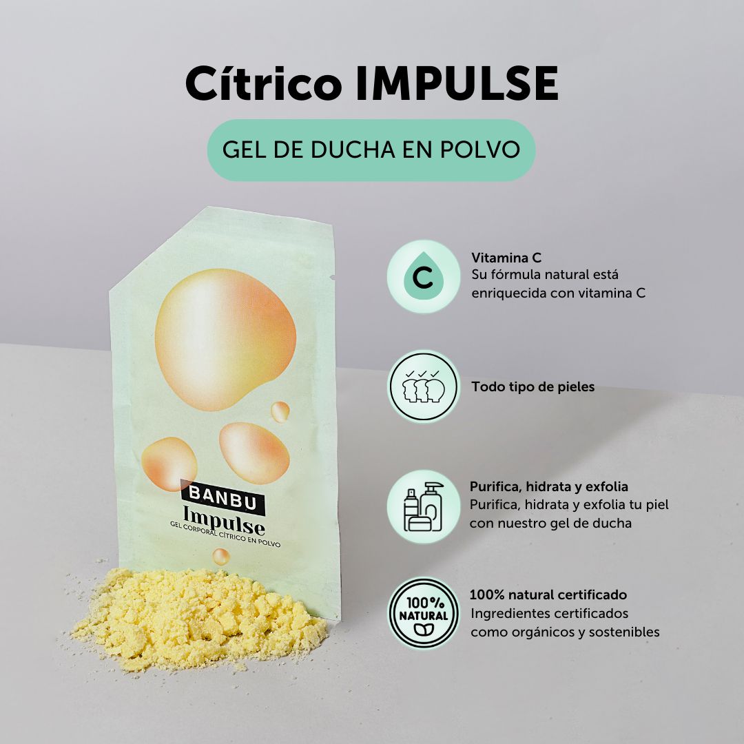 Gel de ducha natural en polvo con ingredientes naturales certificados como orgánicos y sostenibles, apto para todo tipo de piles. Formula enriquecida con vitamina C, este gel purifica, hidrata y exfolia tu piel. 