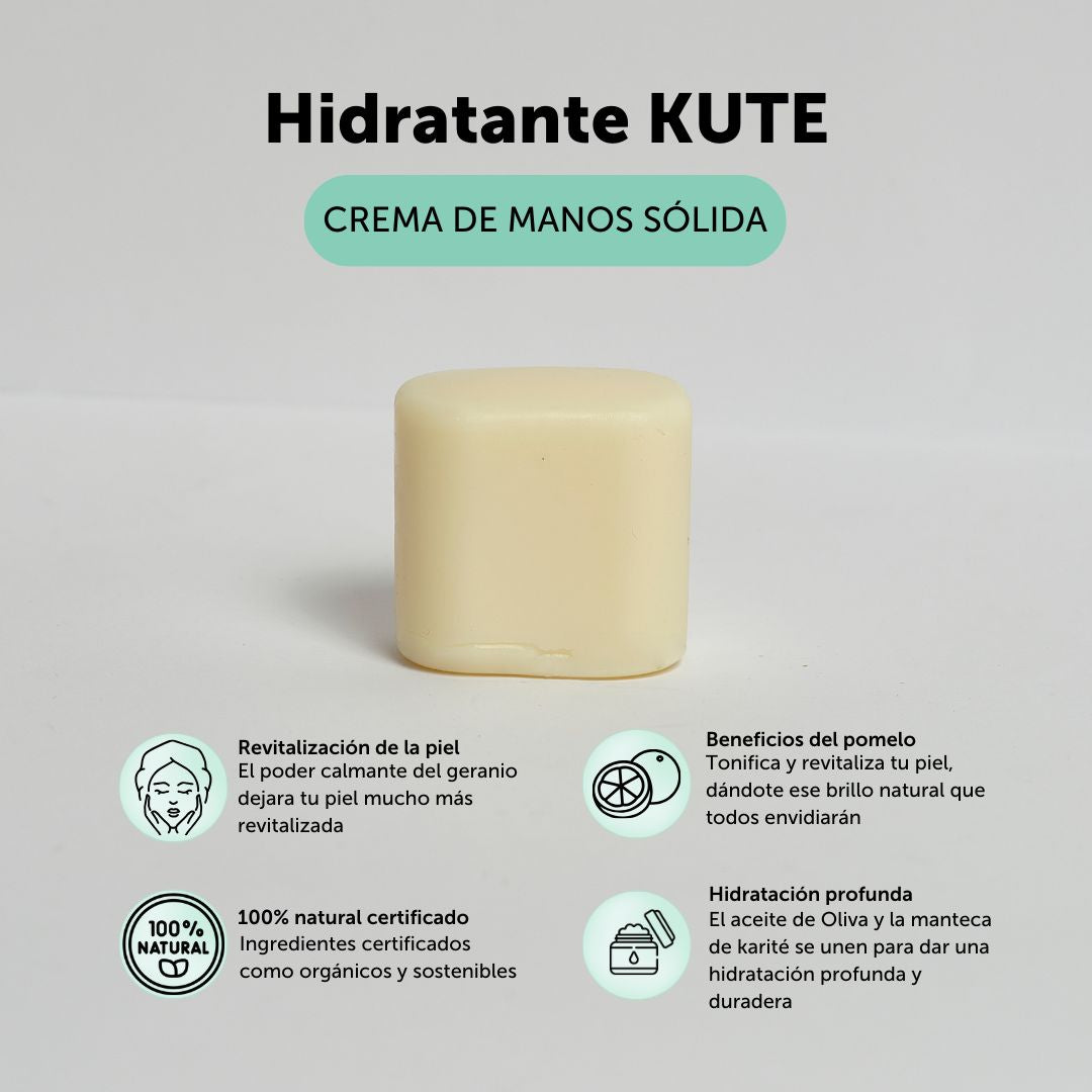 crema de manos hidrante sólida con poder calmante del geranio que deja la piel revitalizada, cuenta con los beneficios del pomelo que tonifica y revitaliza tu piel e hidrata en profundidad con el aceite de oliva y la manteca de karité. 