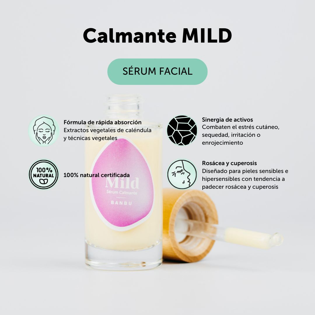 Serum facial calmante para pieles sensibles e hipersensibles con tendencia a padecer rosácea y cuperosis gracias a la sinergia de activos que combaten el estrés cutáneo, sequedad, irritación o enrojecimiento. 