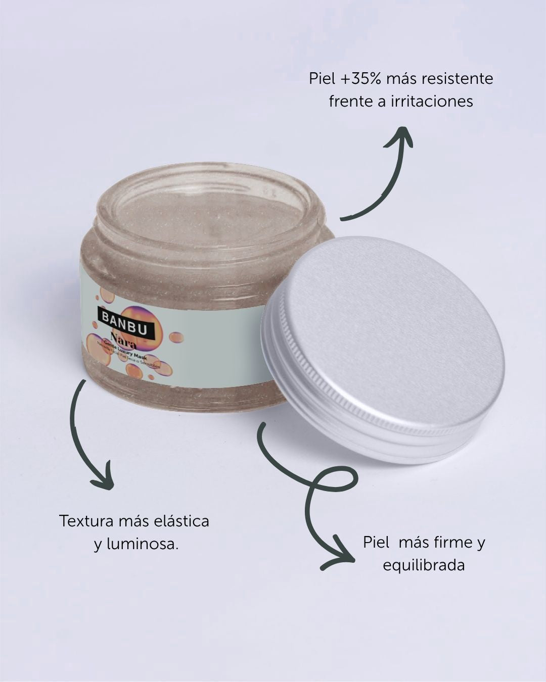 Mascarilla facial hidratante y calmante. La piel se vuelve un 35%más resistente frente a irritaciones, deja la piel más firme, equilibrada, elástica y luminosa.