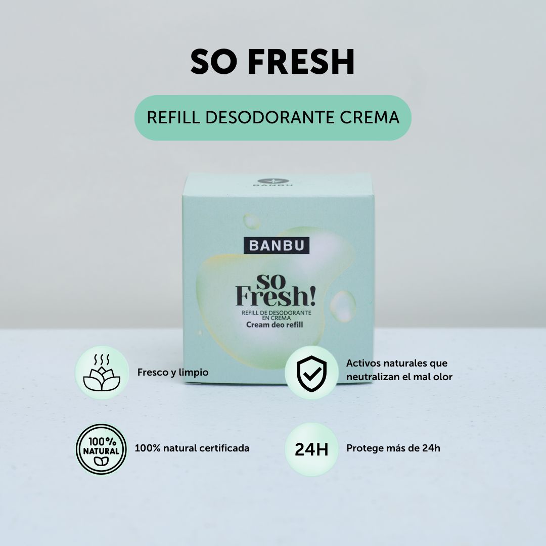 Desodorante natural y ecológico so fresh con aroma cítrico y sensación a limpio o fresco gracias a que sus activos naturales neutralizan el mal olor durante más de 24 horas. 