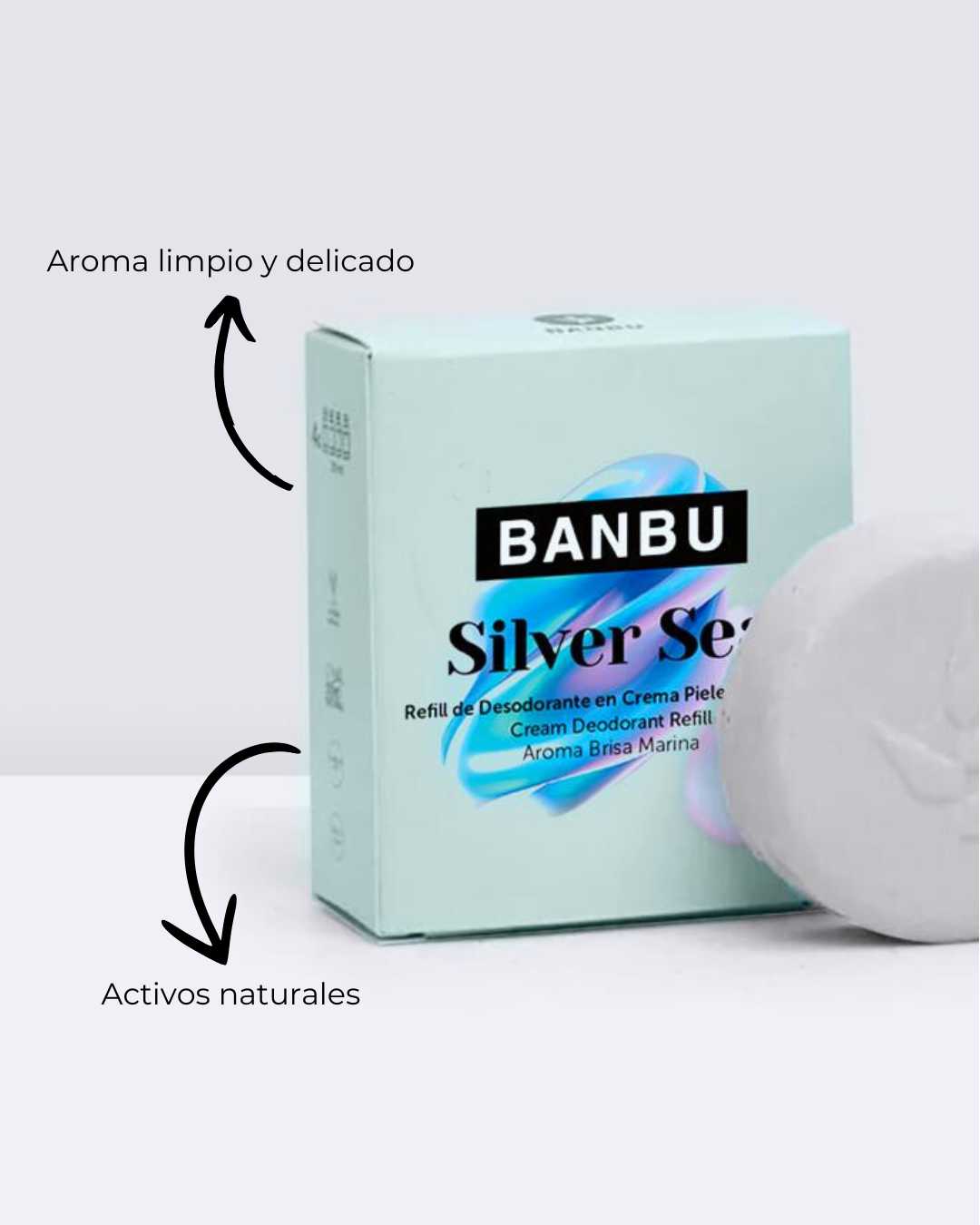 Refill desodorante Silver Sea con aroma limpio y delicado. Desodorante natural sin aluminio ni alcohol, con activos naturales y fórmula suave para pieles sensibles.