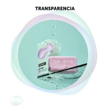 Imagen de un producto de Banbu con la palabra "Transparencia" destacada. Resalta el compromiso de la marca con la claridad y la honestidad, explicando la importancia de compartir información sobre el impacto ambiental y el funcionamiento de la empresa.