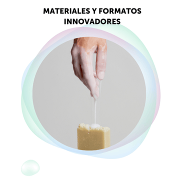 Imagen de un producto de Banbu con el texto "Formatos y materiales innovadores". Refleja el compromiso de la marca con el diseño sostenible, utilizando envases y formatos que reducen el impacto ambiental sin renunciar a la calidad.