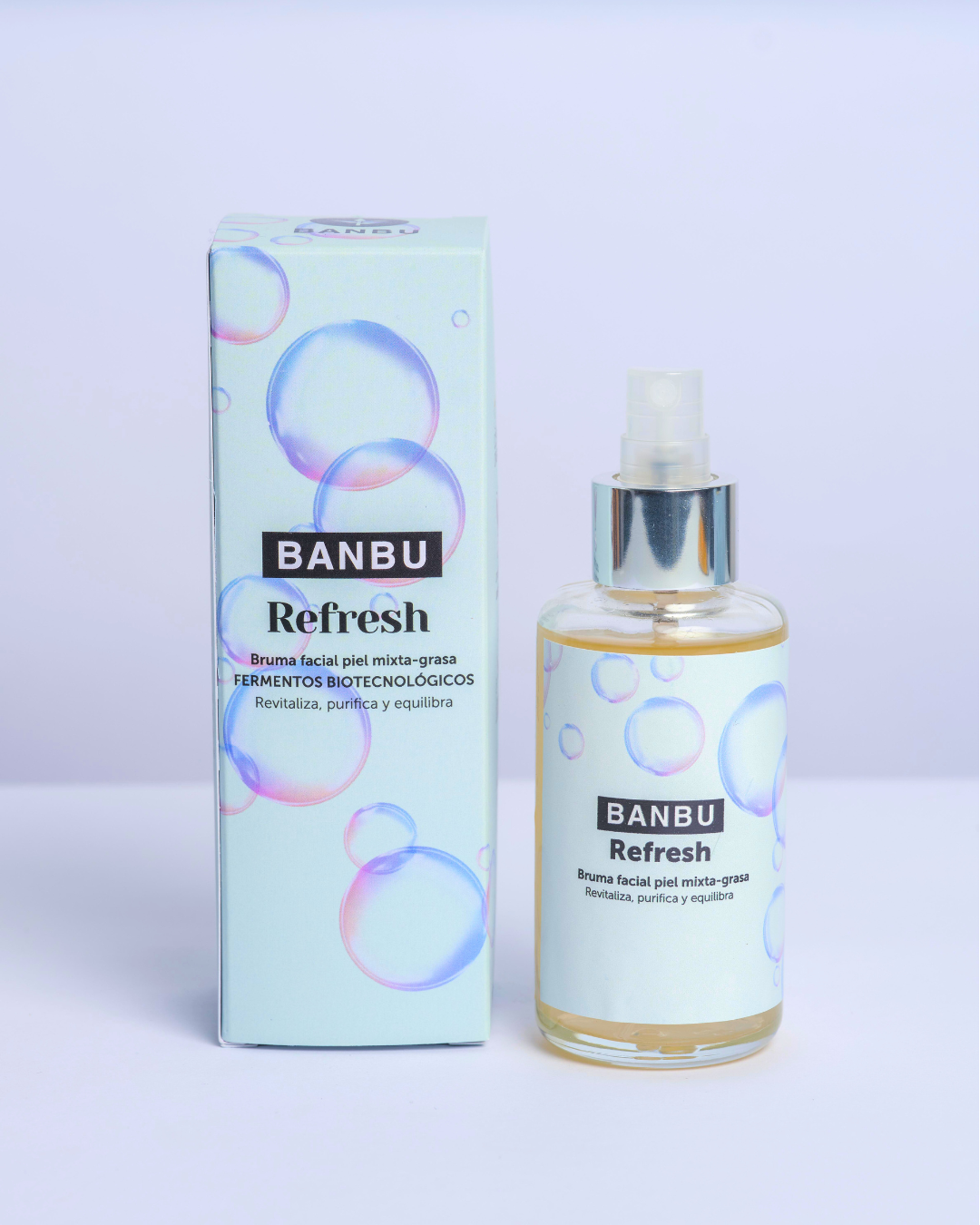 Tónico facial piel grasa y mixta REFRESH en botella de cristal.