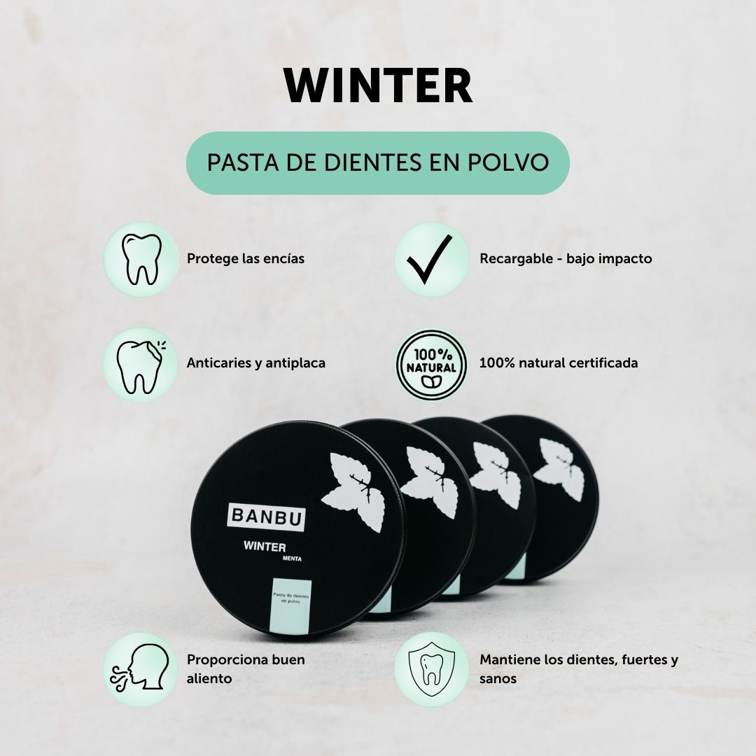 Pasta de dientes en polvo sabor menta que protege las encimas, actua previniendo las caries y la placa, proporciona buen aliento y mantiene los dientes fuertes y sanos. 