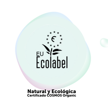 Imagen que representa la cosmética natural y ecológica, destacando el sello ecológico Ecolabel que garantiza productos respetuosos con el medio ambiente y libres de ingredientes sintéticos.